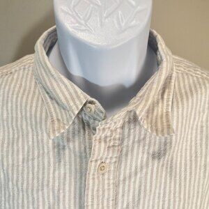Madewell Men's white and gray striped Perfect Fit short sleeve shirt Medium M